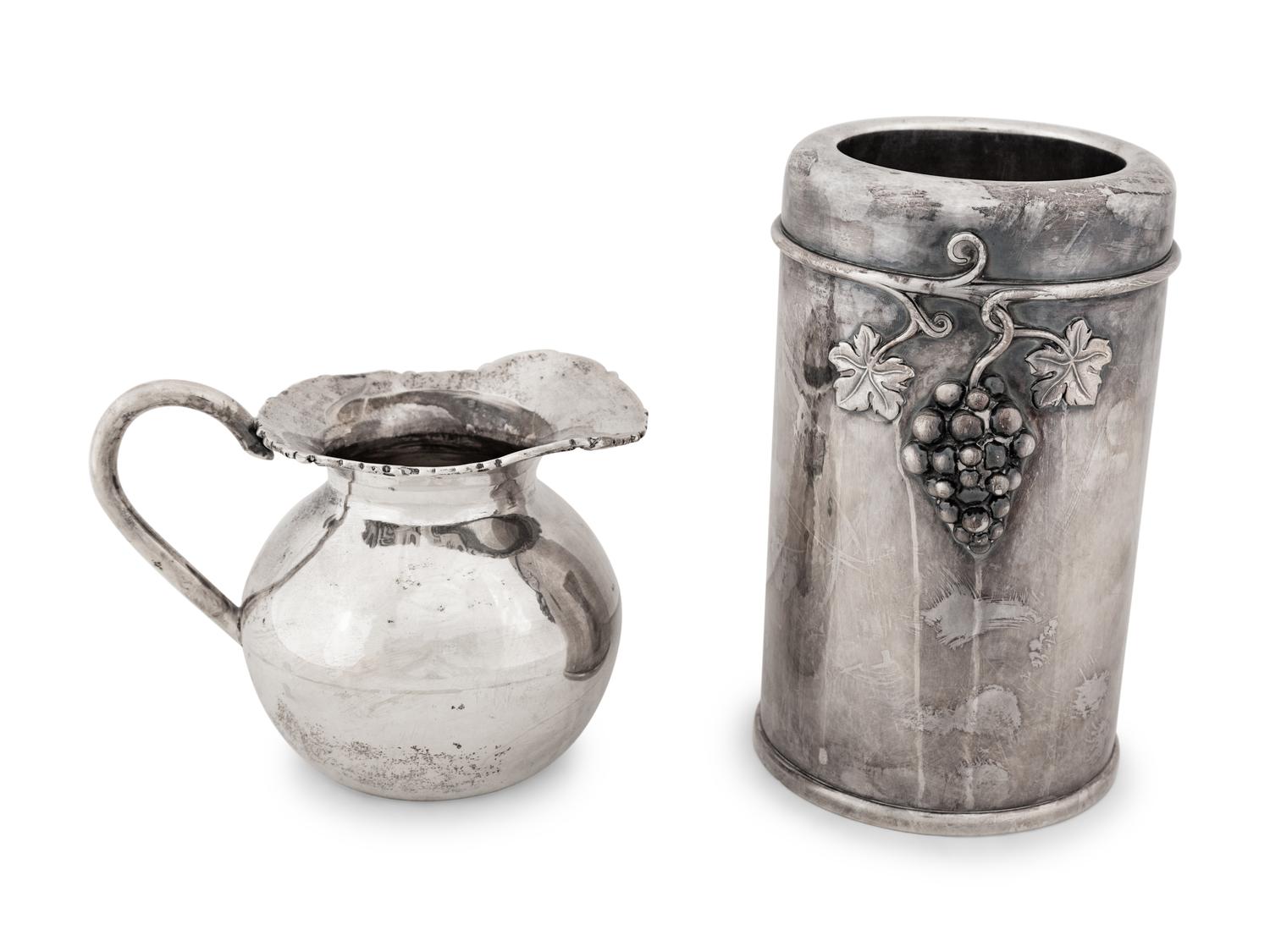 A Swiss Silver Bottle Cooler and a Small South American Ewer