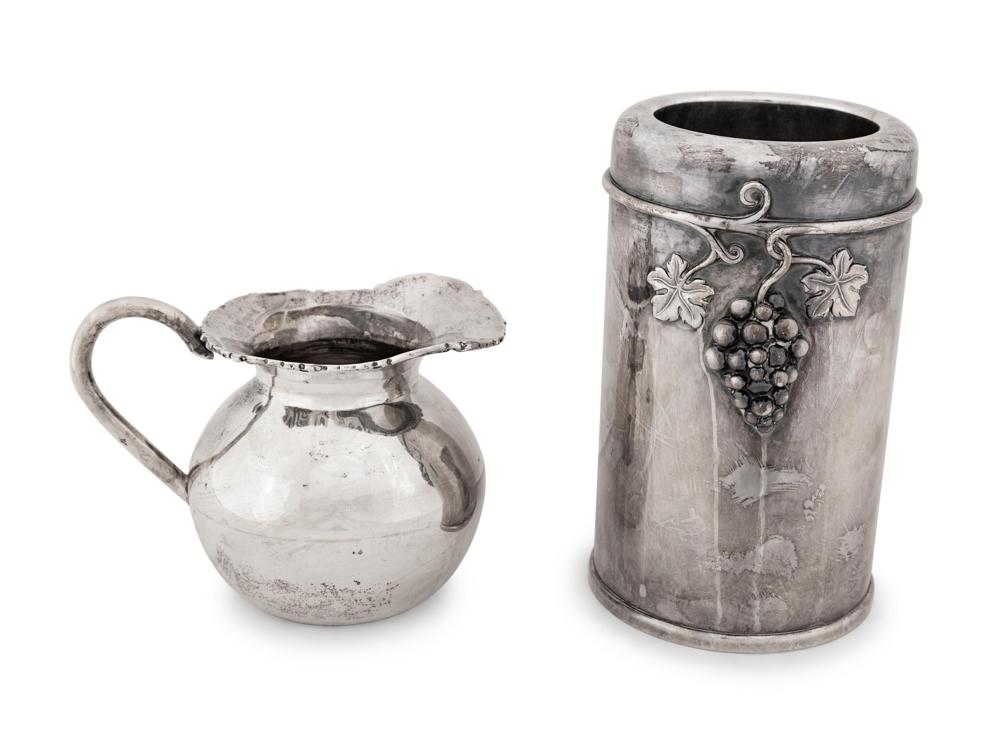 A Swiss Silver Bottle Cooler and a Small South American Ewer