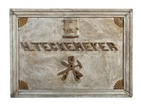 A Galvanized Metal H. Teckemeyer Round Oak Heating Stove Advertising Sign