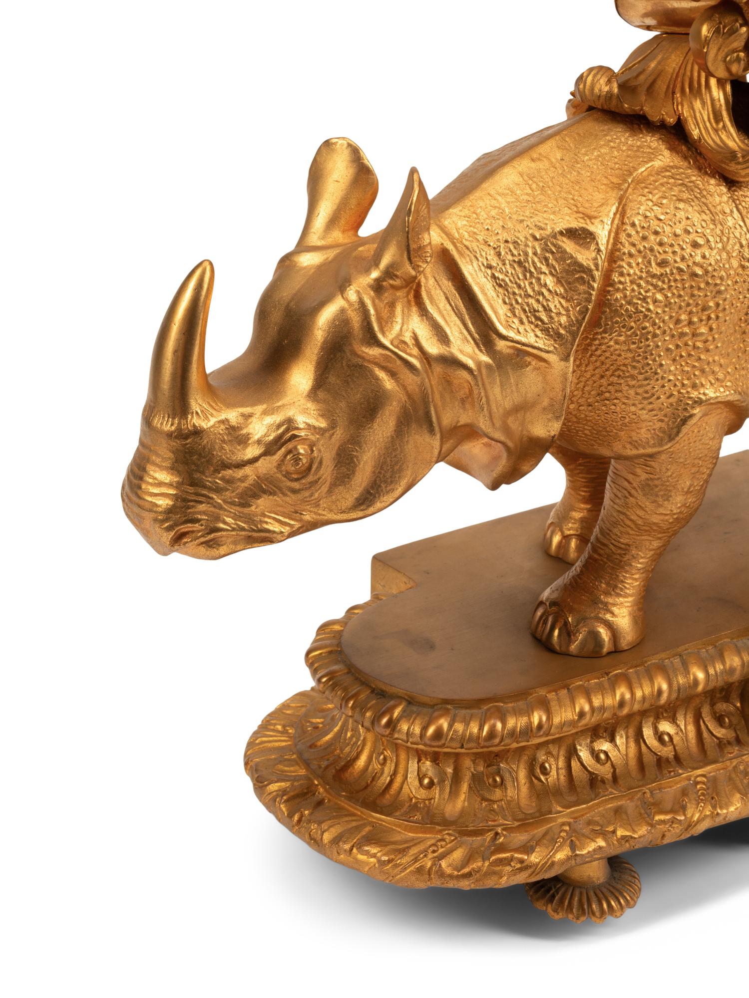 A French Gilt Bronze Rhinoceros Clock
