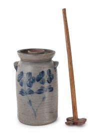 A Cobalt Decorated 1 1/2 Gallon Stoneware Butter Churn
