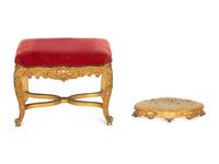 A Louis XV Giltwood Stool and an Upholstered Tabouret