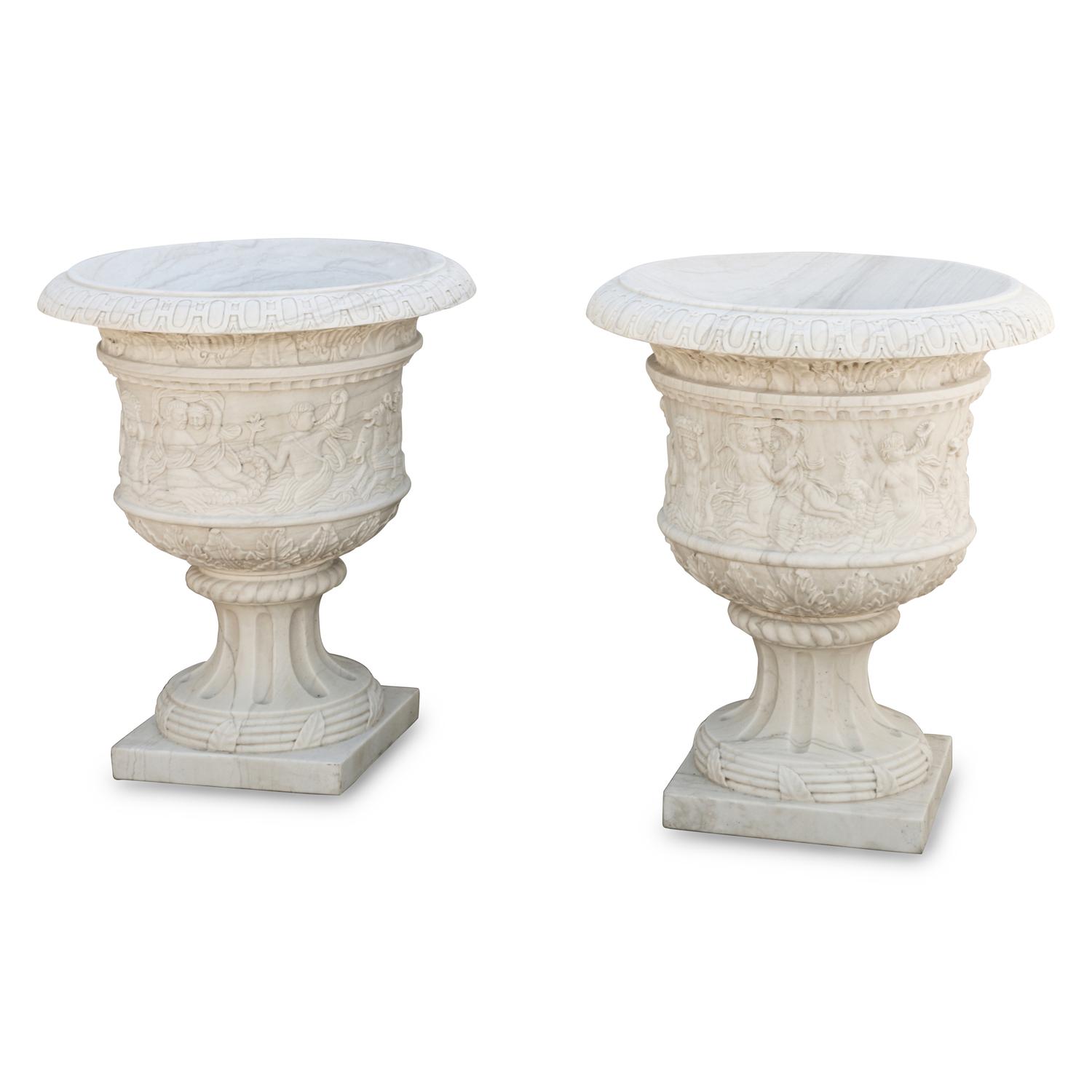 A Pair of Italian Neoclassical Style Marble Urns
