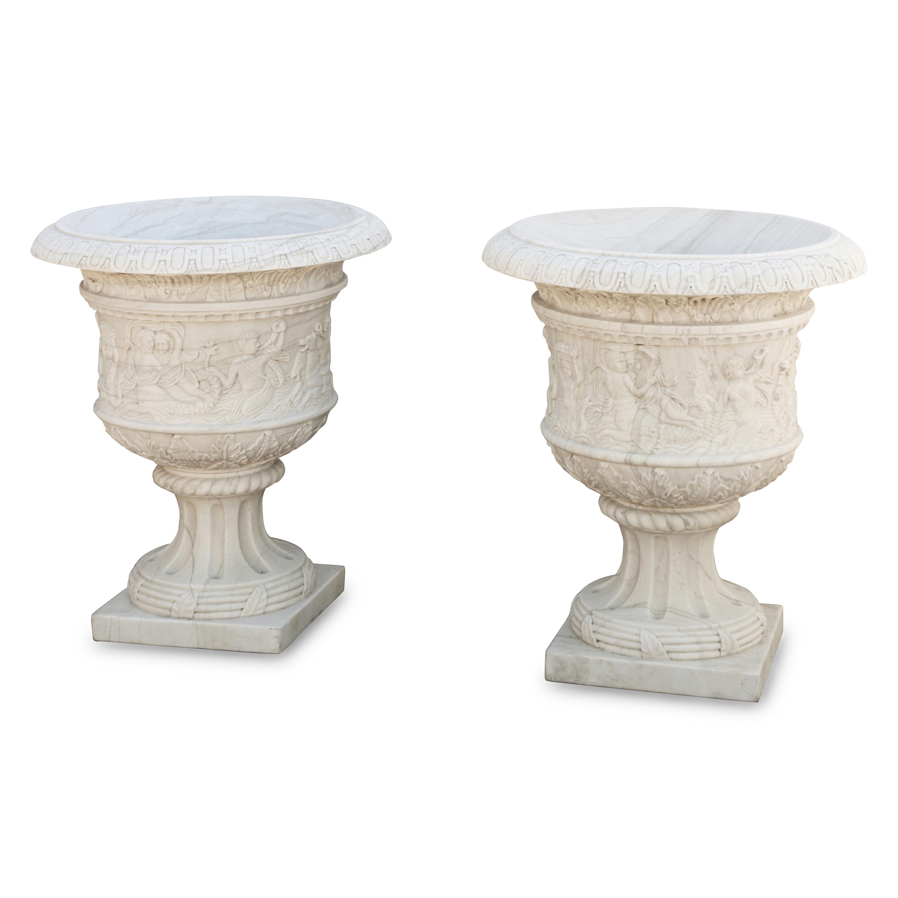 A Pair of Italian Neoclassical Style Marble Urns