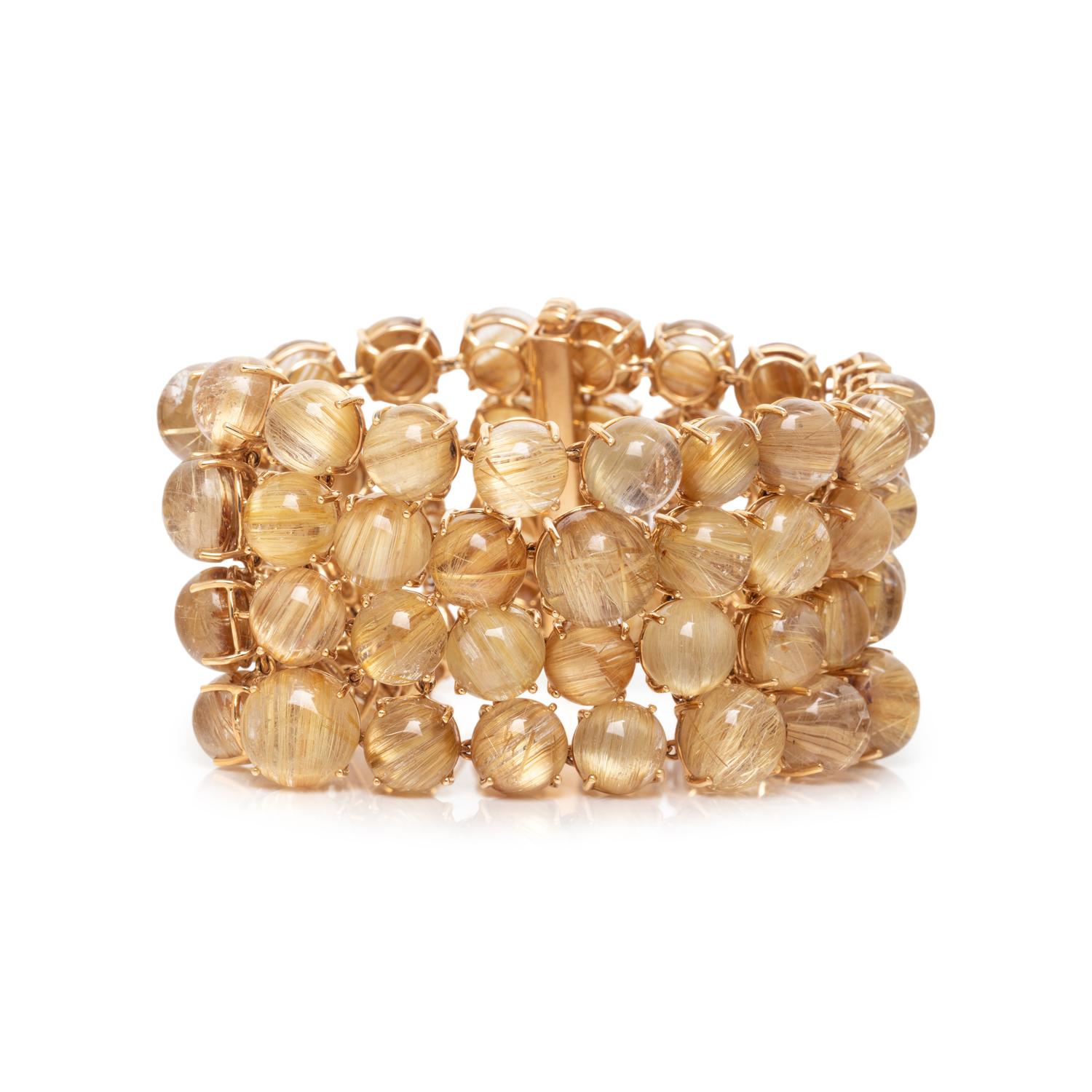 SAMUEL GETZ, YELLOW GOLD AND RUTILATED QUARTZ BRACELET