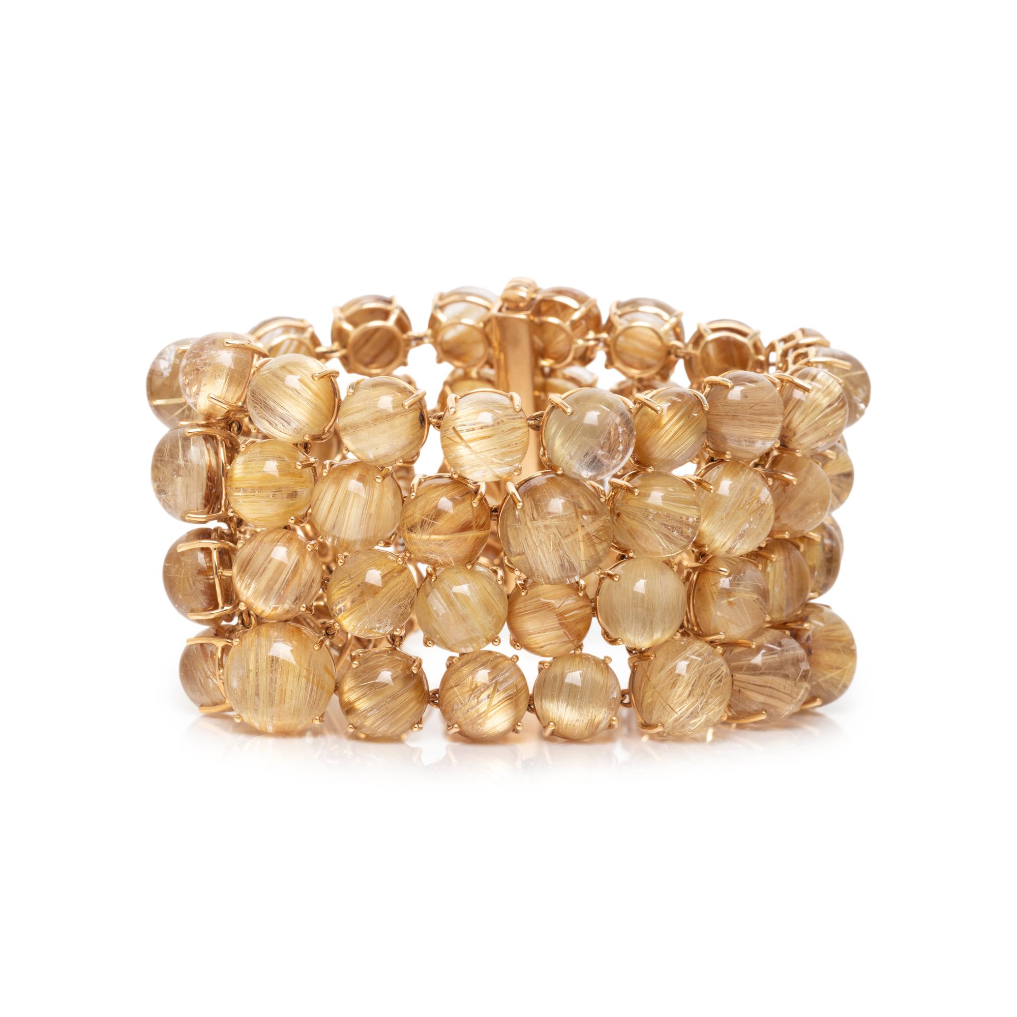 SAMUEL GETZ, YELLOW GOLD AND RUTILATED QUARTZ BRACELET
