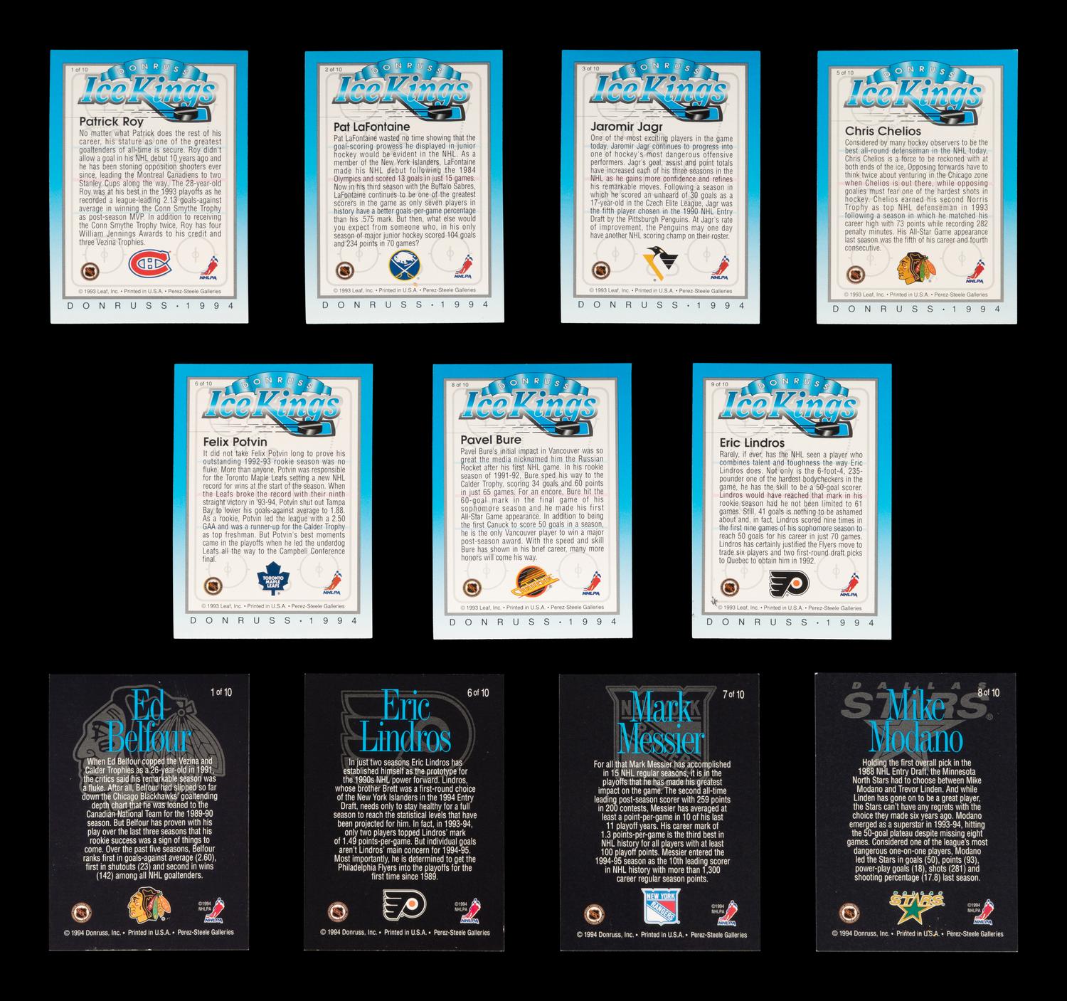 A Group of 11 1993 and 1994 Donruss Ice Kings Signed Autograph Hockey Cards,