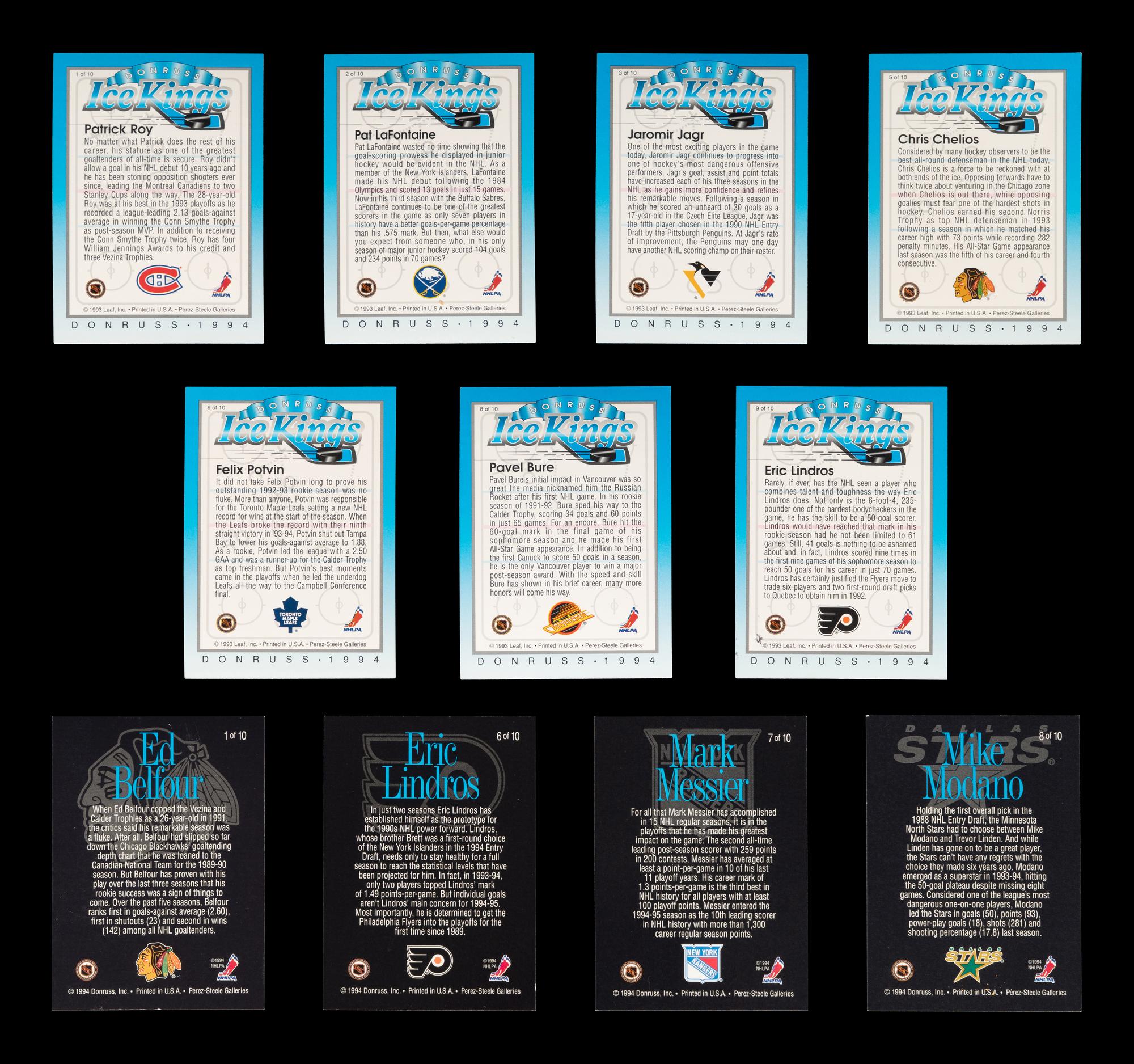 A Group of 11 1993 and 1994 Donruss Ice Kings Signed Autograph Hockey Cards,