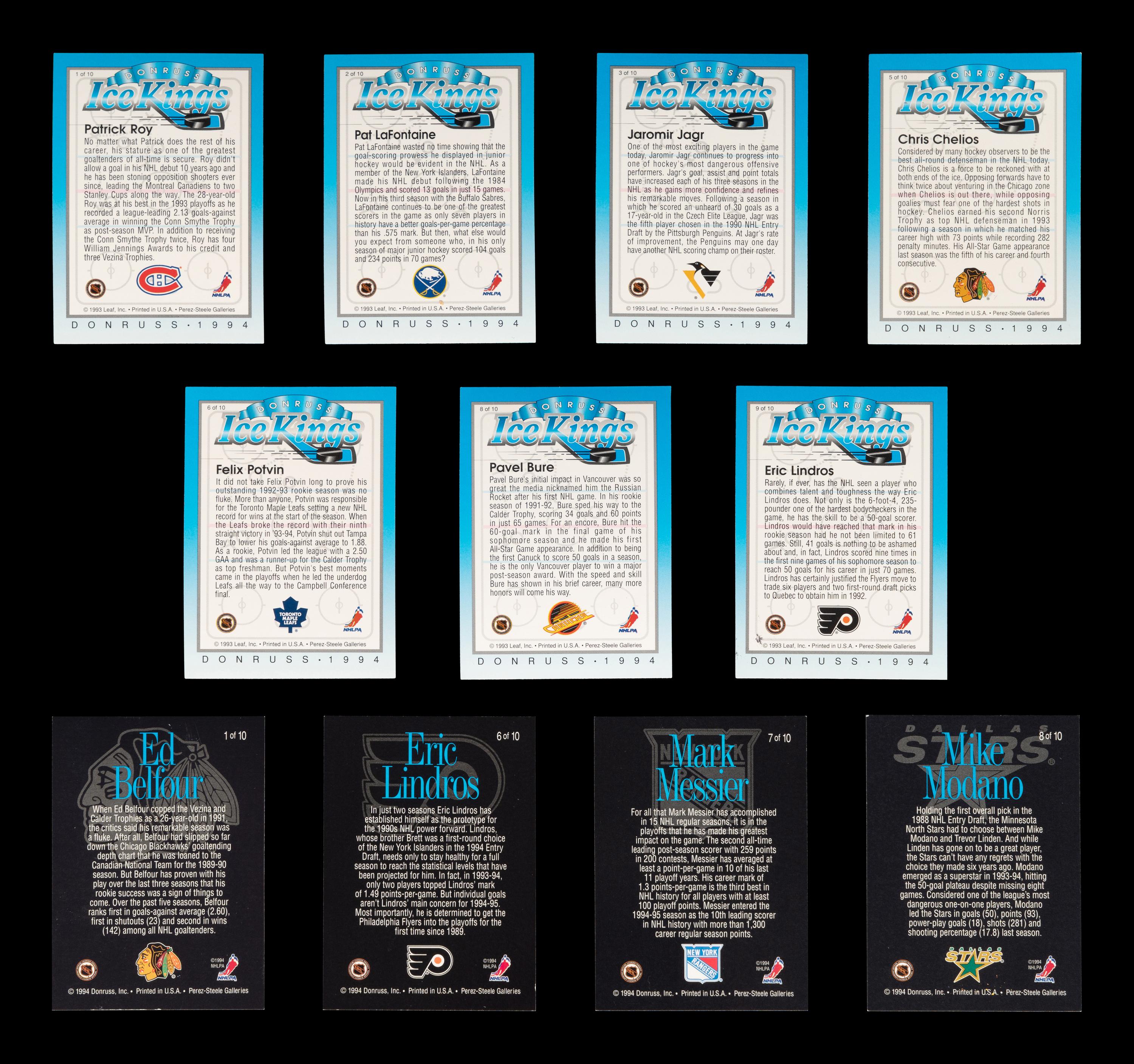A Group of 11 1993 and 1994 Donruss Ice Kings Signed Autograph Hockey Cards,