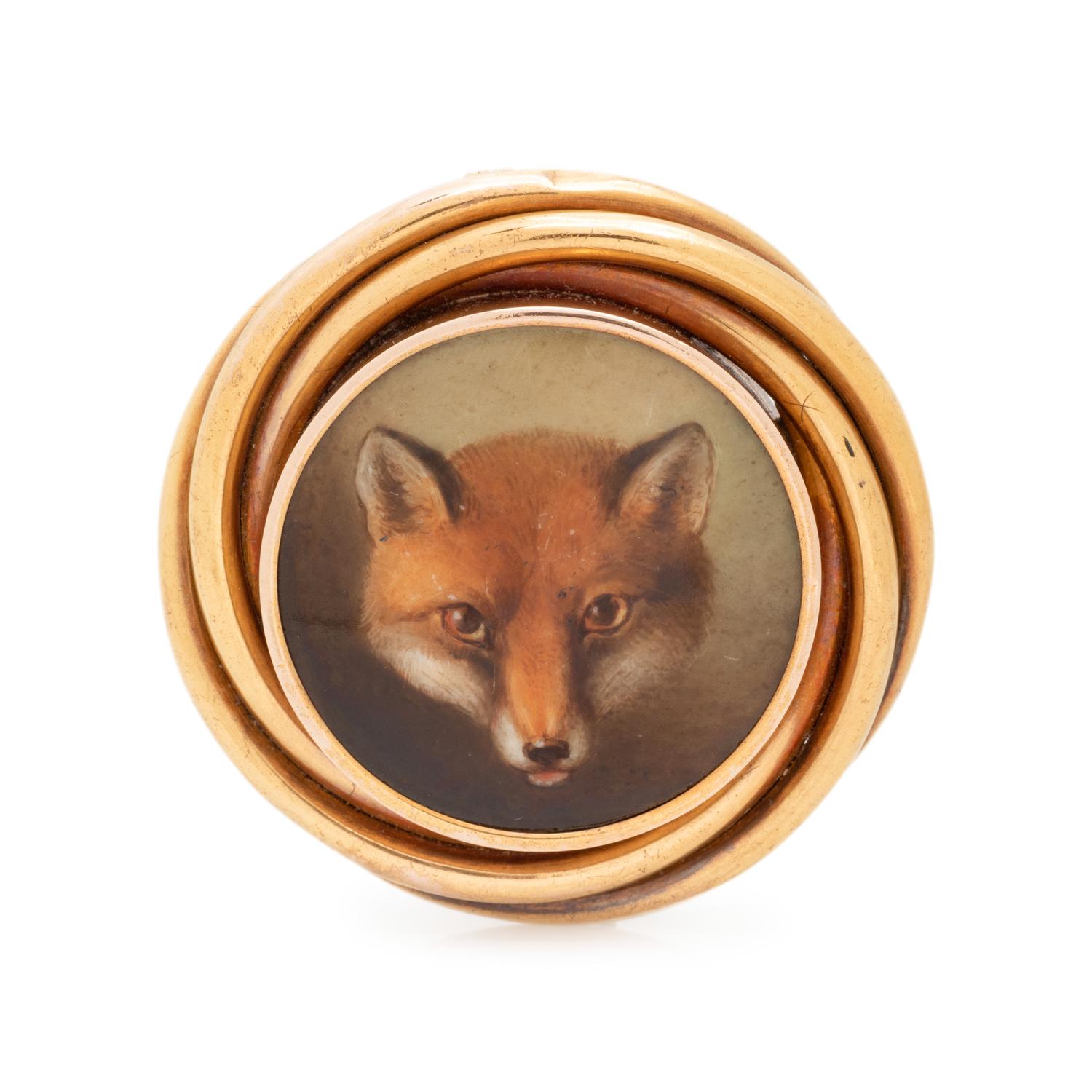 VICTORIAN, YELLOW GOLD AND ENAMEL FOX PENDANT/BROOCH