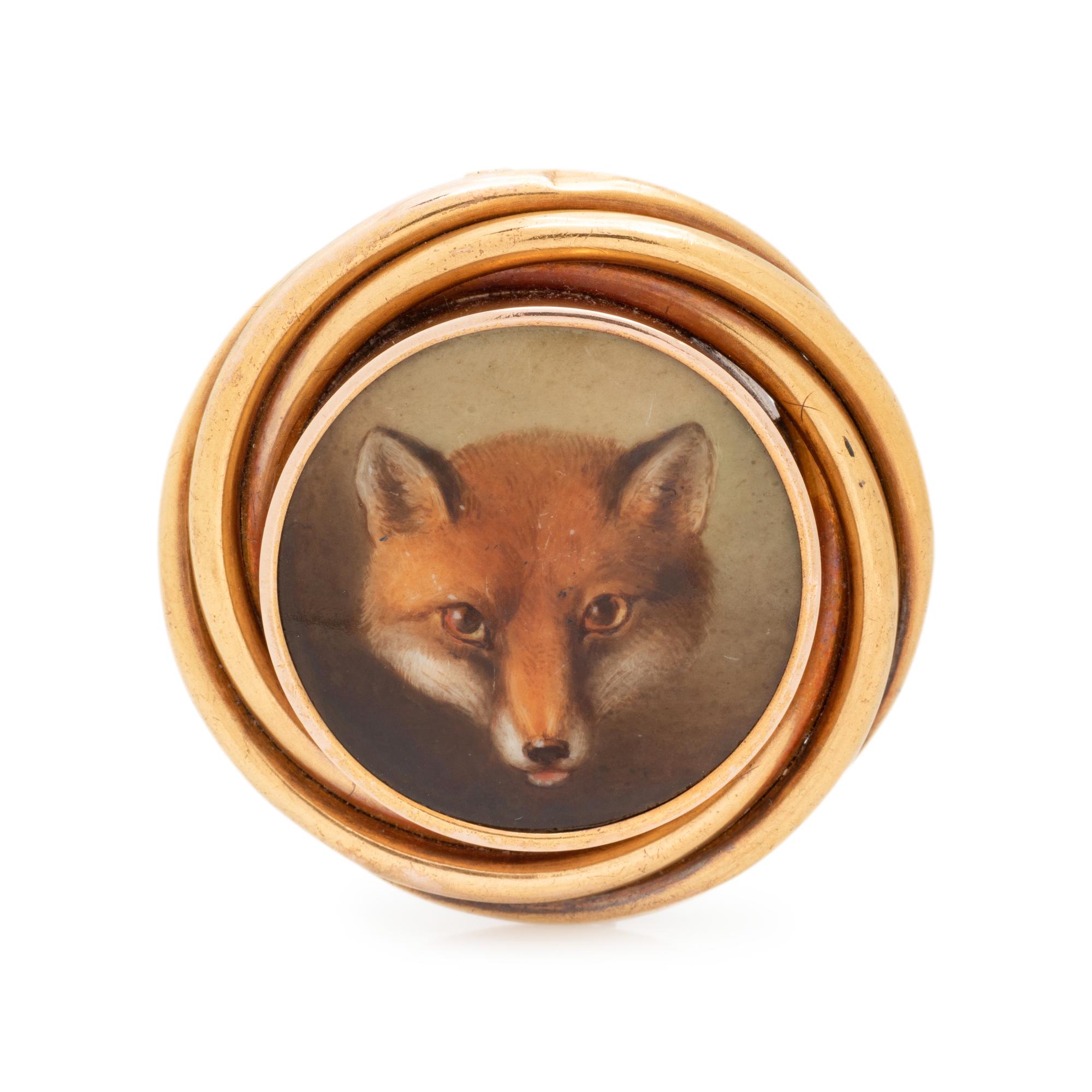 VICTORIAN, YELLOW GOLD AND ENAMEL FOX PENDANT/BROOCH