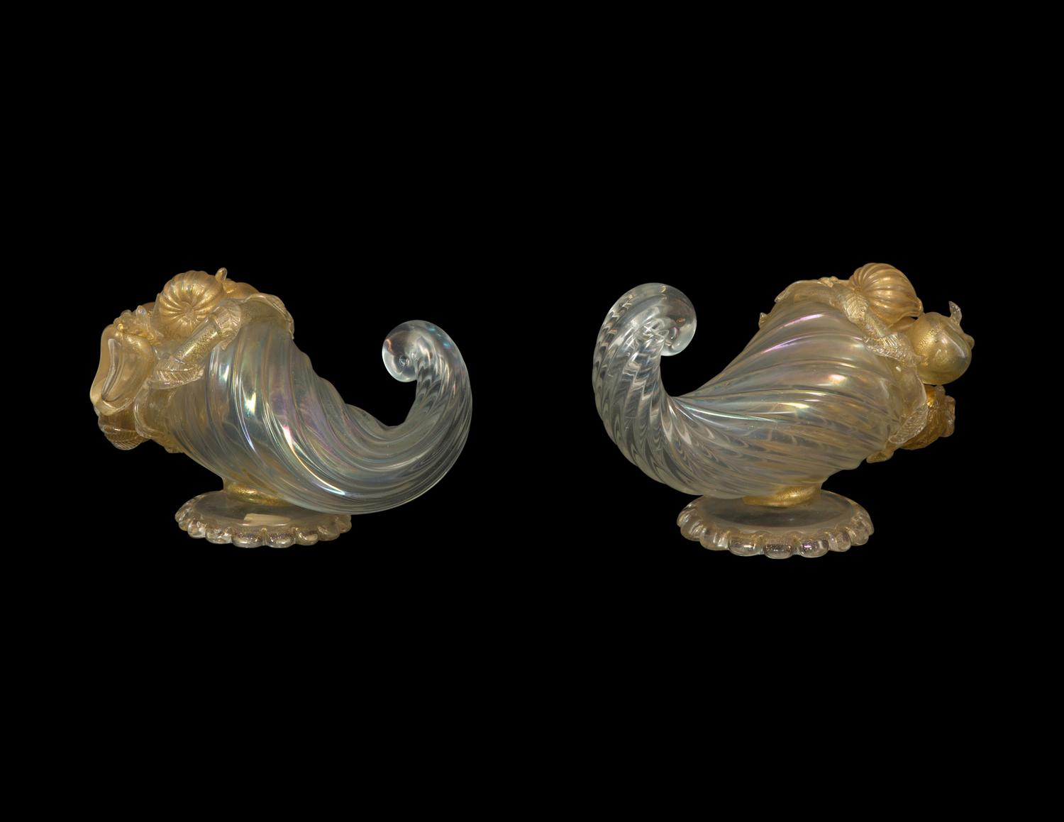 A Pair of Murano Glass Cornucopia Ornaments