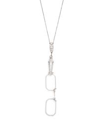 ART DECO, DIAMOND, ROCK CRYSTAL, AND PEARL LORGNETTE WITH EDWARDIAN CHAIN