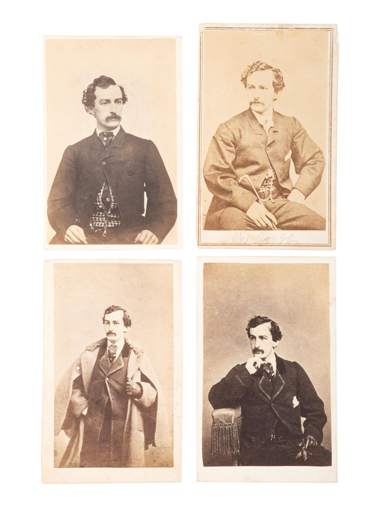 [LINCOLN, Abraham (1809-1865)]. A group of 4 CDVs of John Wilkes Booth, including the "Wanted" poster shot.