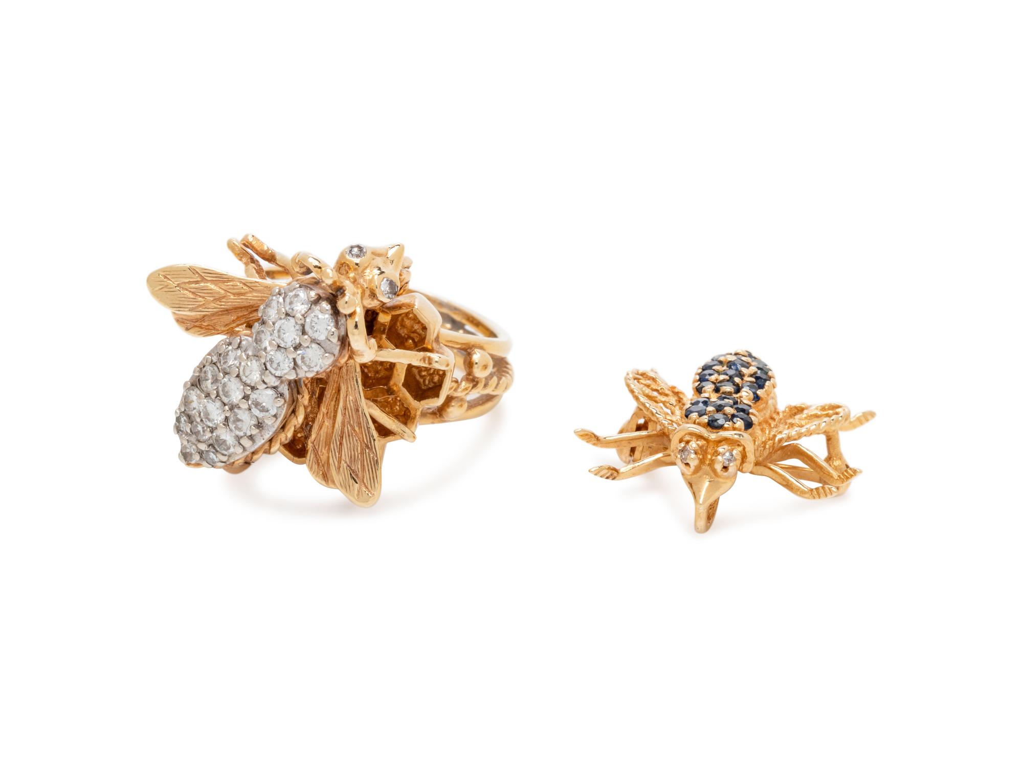 COLLECTION OF YELLOW GOLD BEE JEWELRY