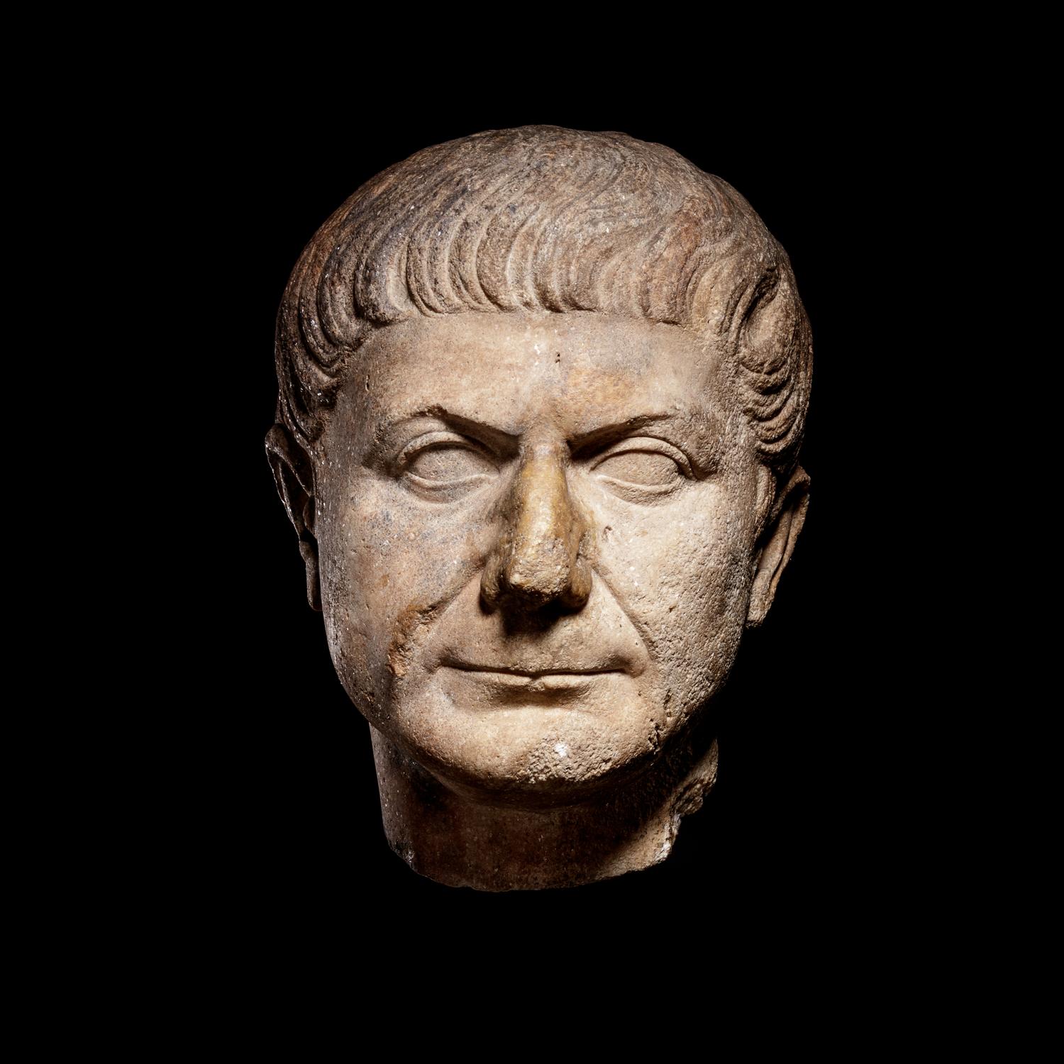 A Roman Marble Portrait Head of Emperor Trajan