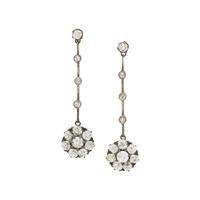 ANTIQUE, DIAMOND FLOWER DROP EARRINGS