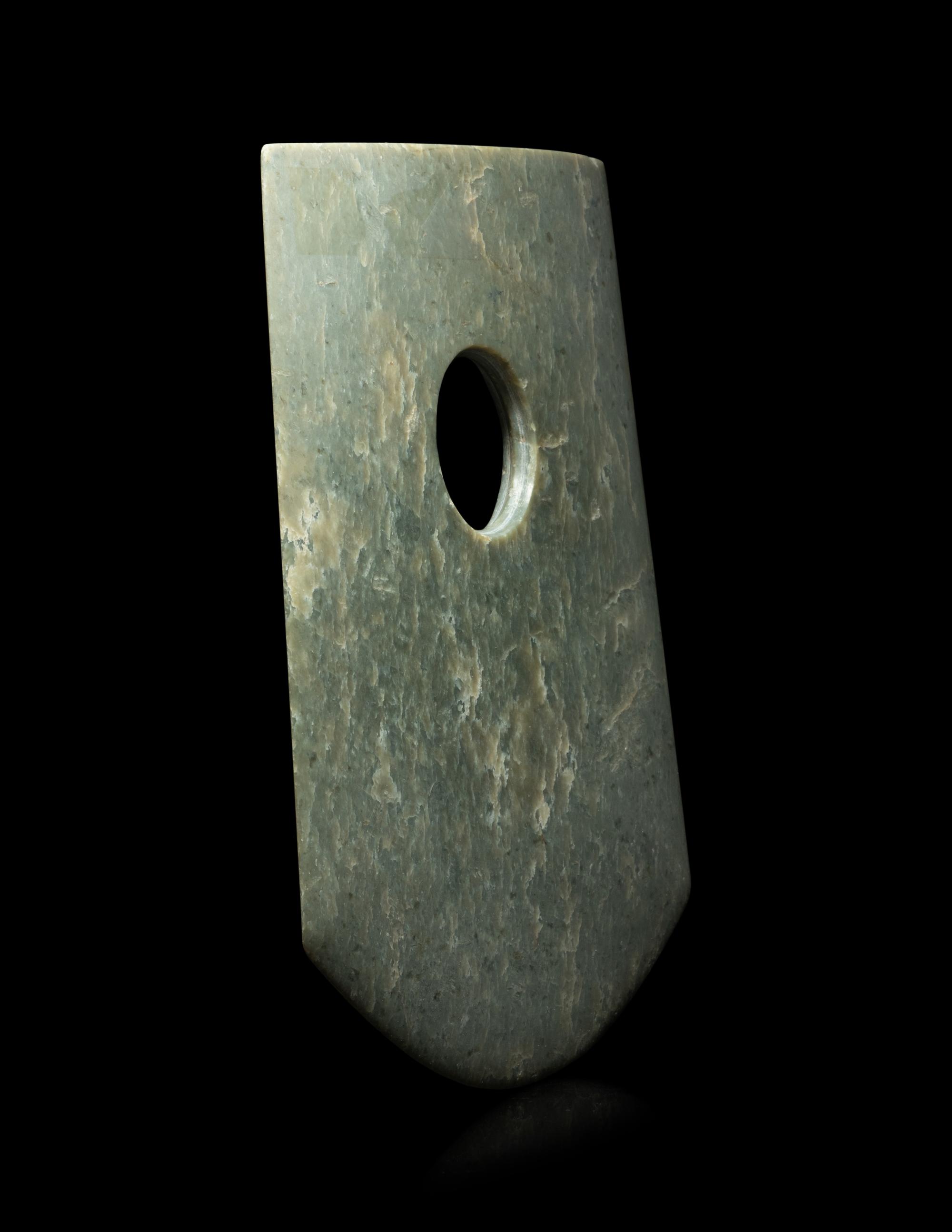 A Chinese Archaistic Style Celadon Jade Axe