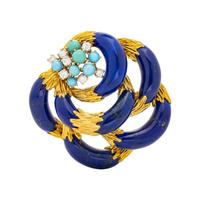 SPAULDING & CO., FRENCH, LAPIS LAZULI, TURQUOISE AND DIAMOND BROOCH