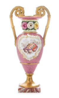 A German Gilt Bronze Mounted Porcelain Vase Height 11 1/4 inches.