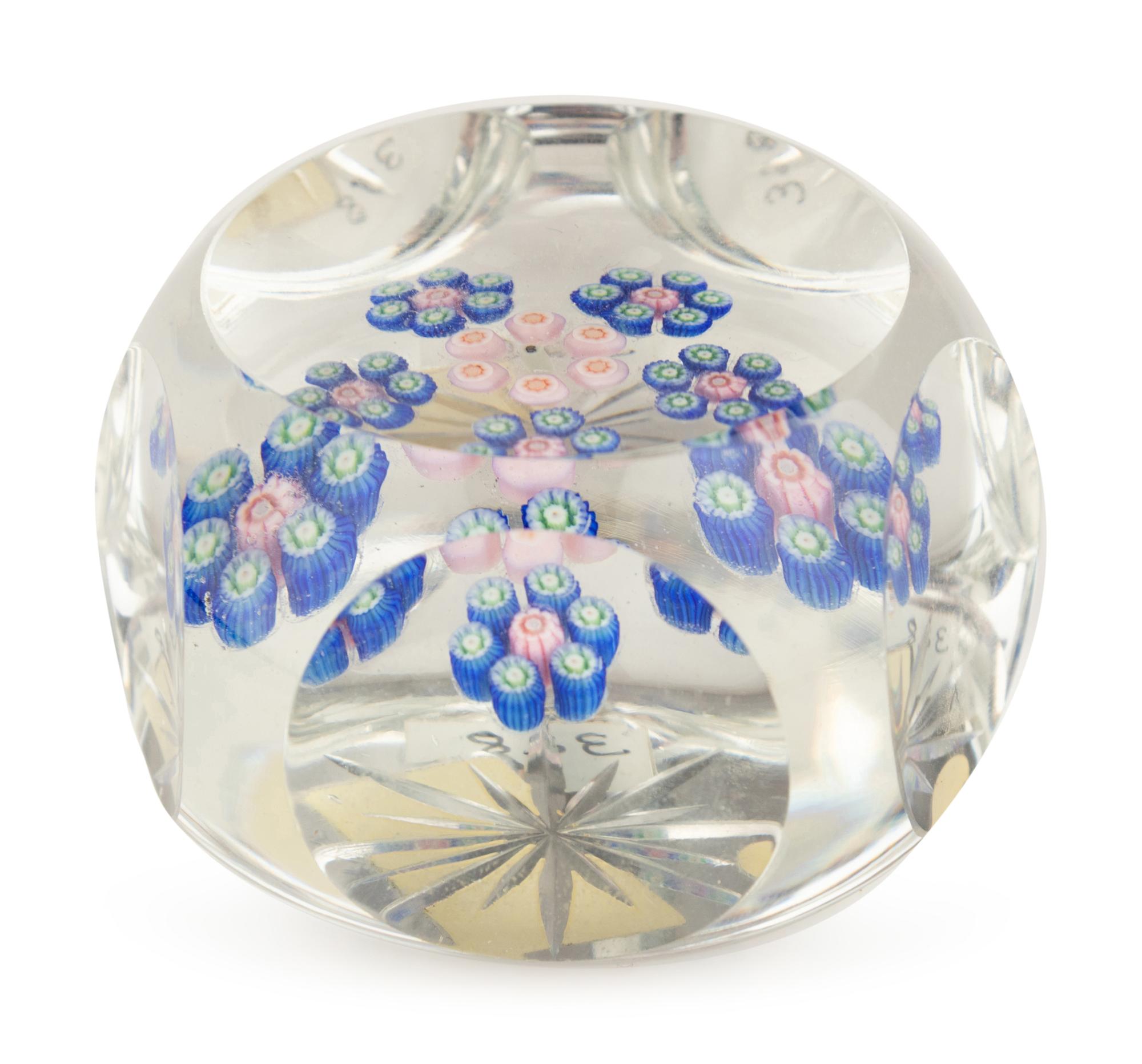A Perthshire Patterned Millefiori Circlets Faceted Glass Paperweight