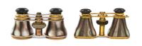 Two Pairs of Continental Mother-of-Pearl Veneered Opera Glasses, Width of first 4 1/8 inches.