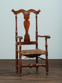 A William and Mary Reel Turned and Grain-Painted Rush-Seat Armchair