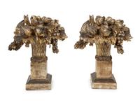 A Pair of Italian Carved Silver Giltwood Models of Fruits and Flowers