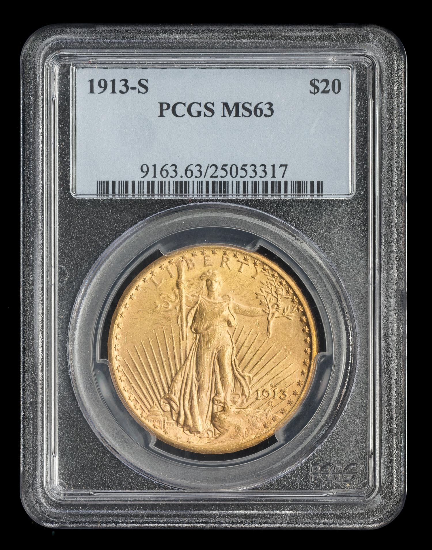 A United States 1913-S St. Gaudens $20 Gold Coin