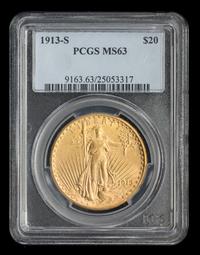 A United States 1913-S St. Gaudens $20 Gold Coin