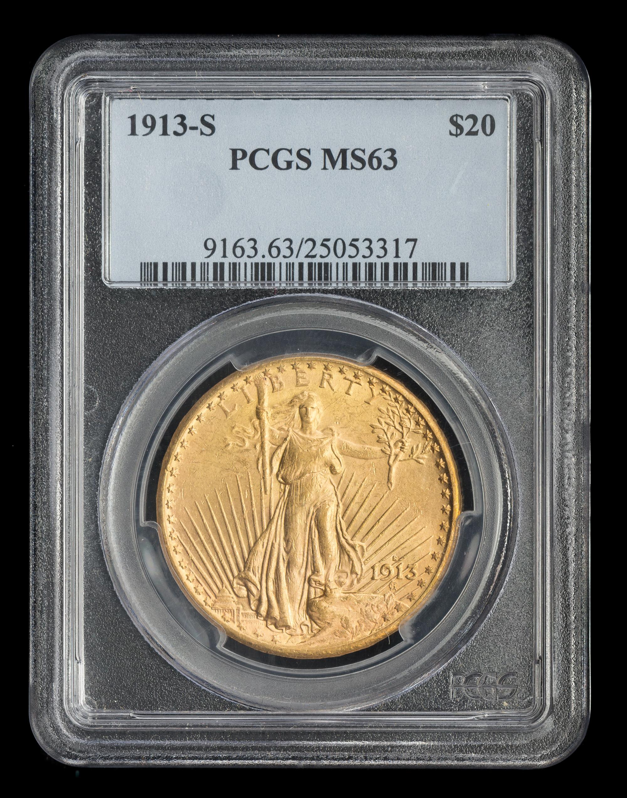 A United States 1913-S St. Gaudens $20 Gold Coin