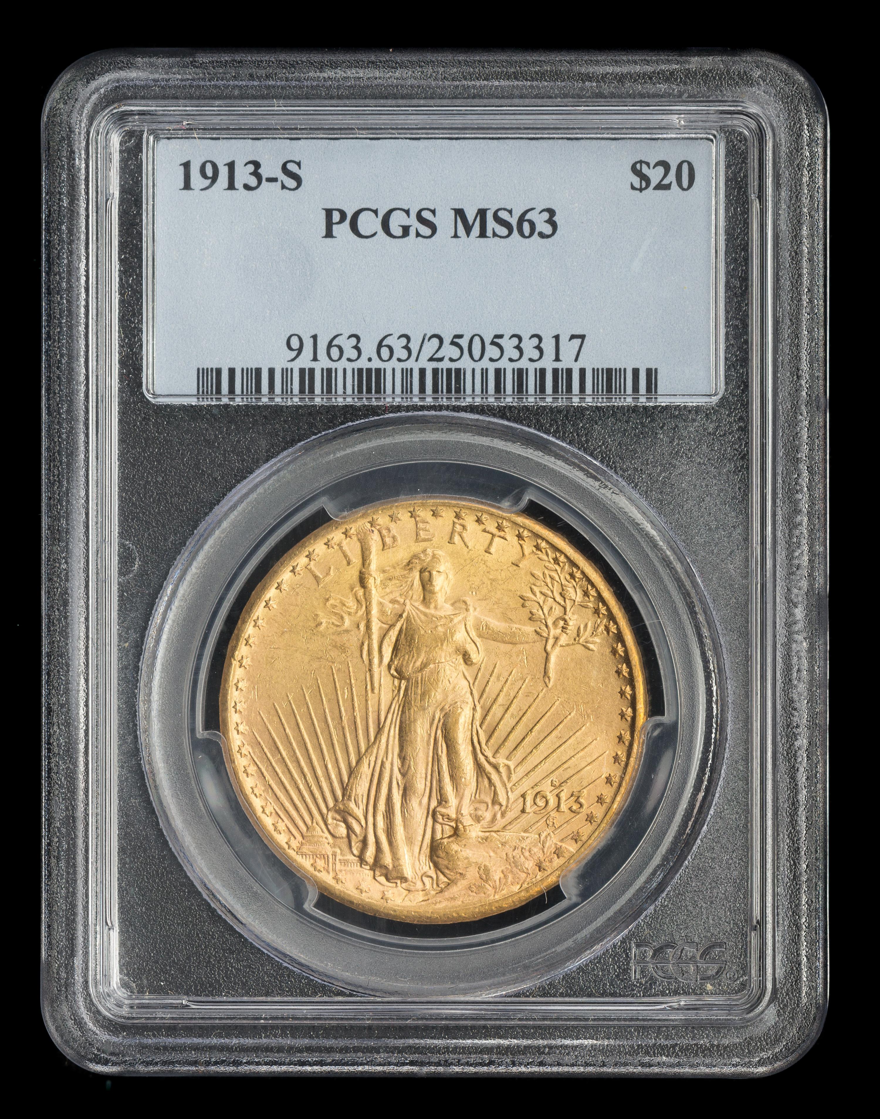 A United States 1913-S St. Gaudens $20 Gold Coin