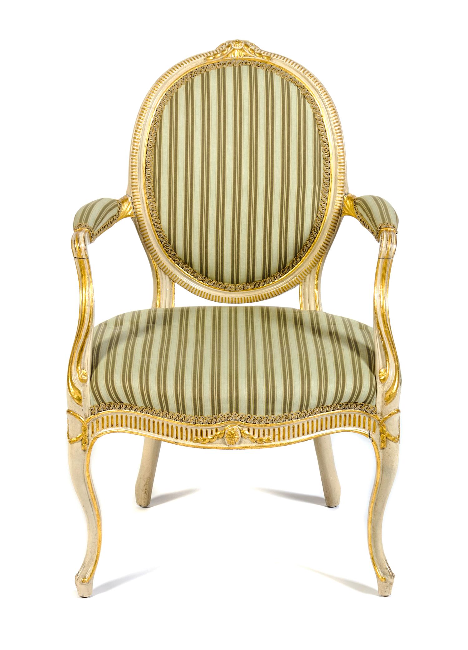 An Adam Style Painted and Parcel Gilt Armchair Height 37 1/2 inches. — LATE 19TH CENTURY