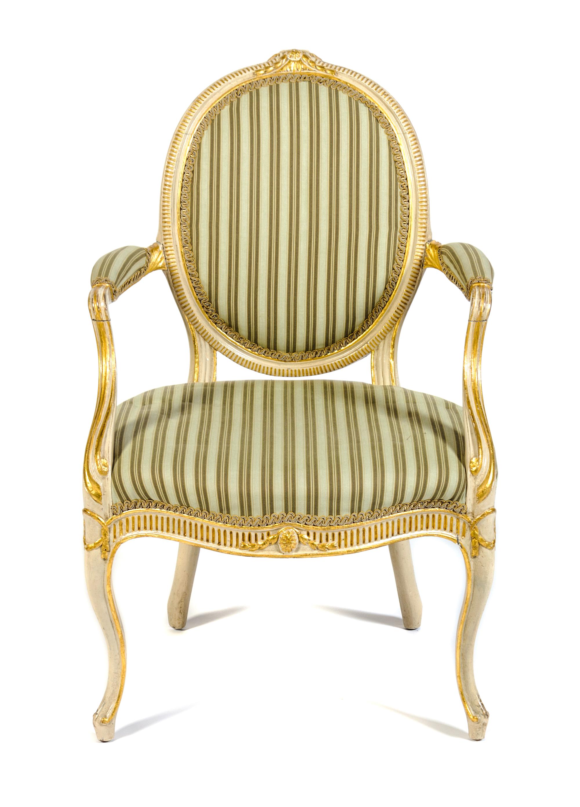 An Adam Style Painted and Parcel Gilt Armchair Height 37 1/2 inches. — LATE 19TH CENTURY