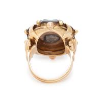 ANTIQUE, BICOLOR GOLD, AGATE AND DIAMOND RING
