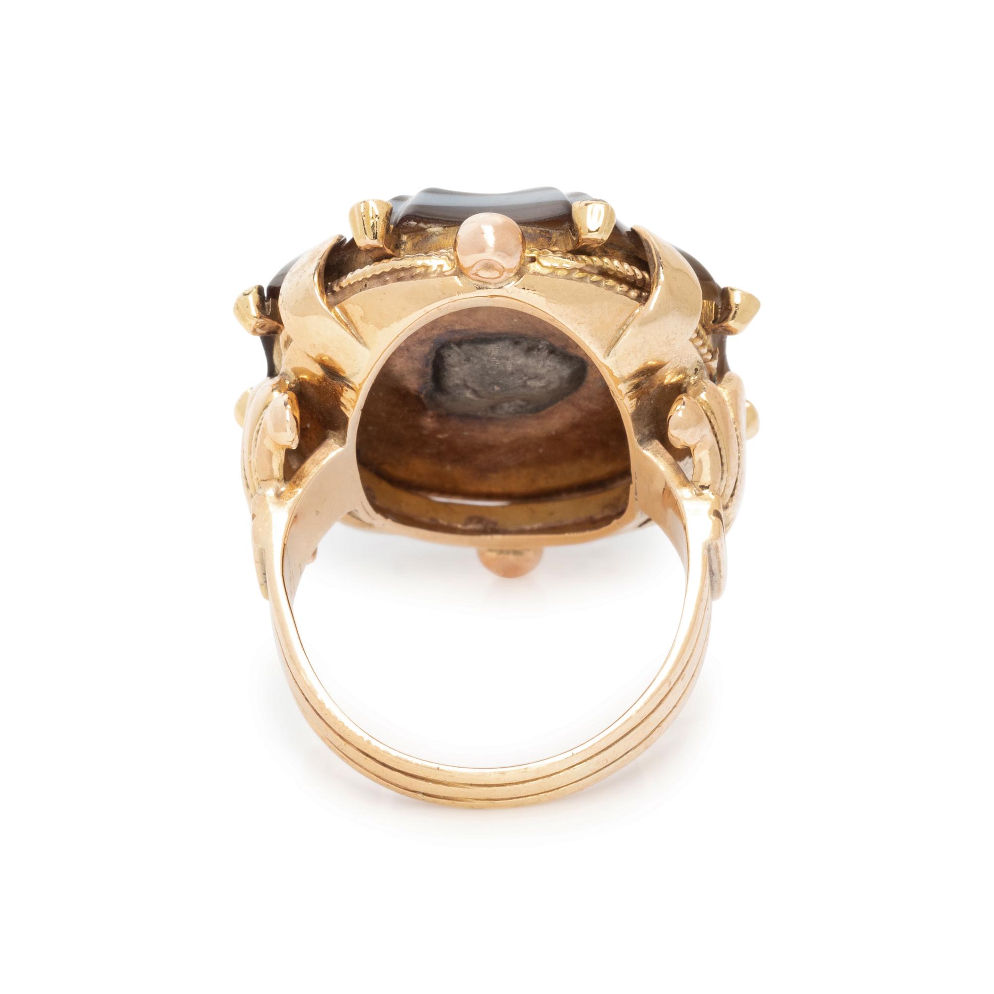 ANTIQUE, BICOLOR GOLD, AGATE AND DIAMOND RING