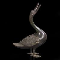 A patinated bronze goose-form incense burner 铜加漆鹅形香炉一件 Late 18th to 19th century ???????????