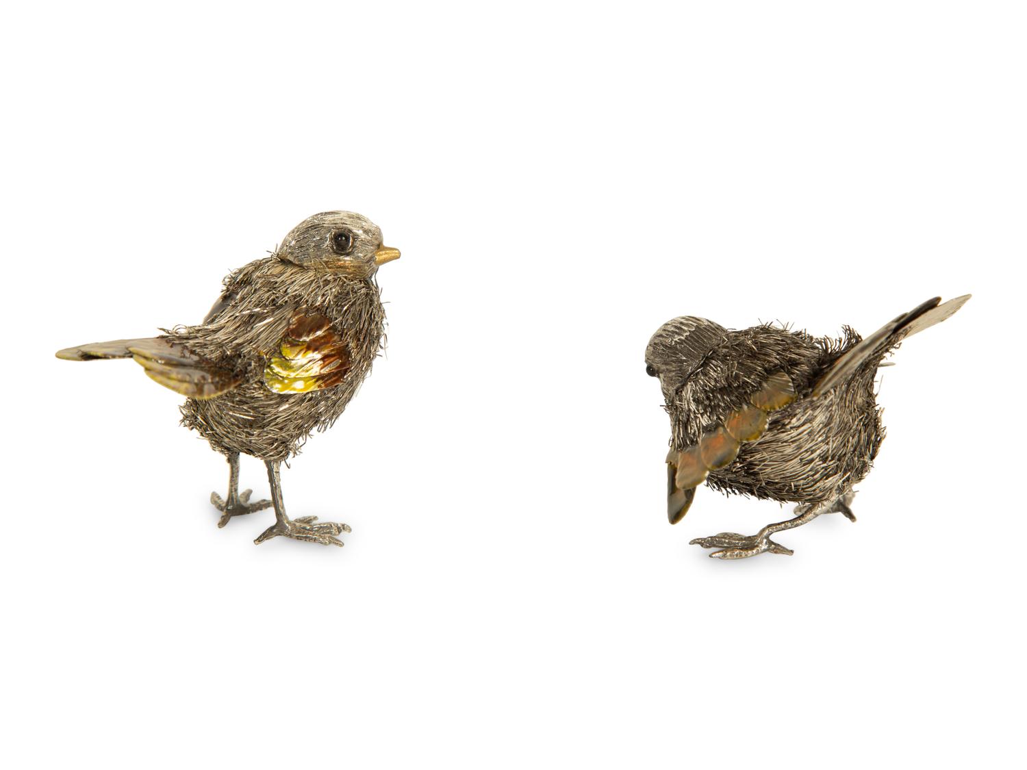 Two Italian Silver and Enamel Bird Figures