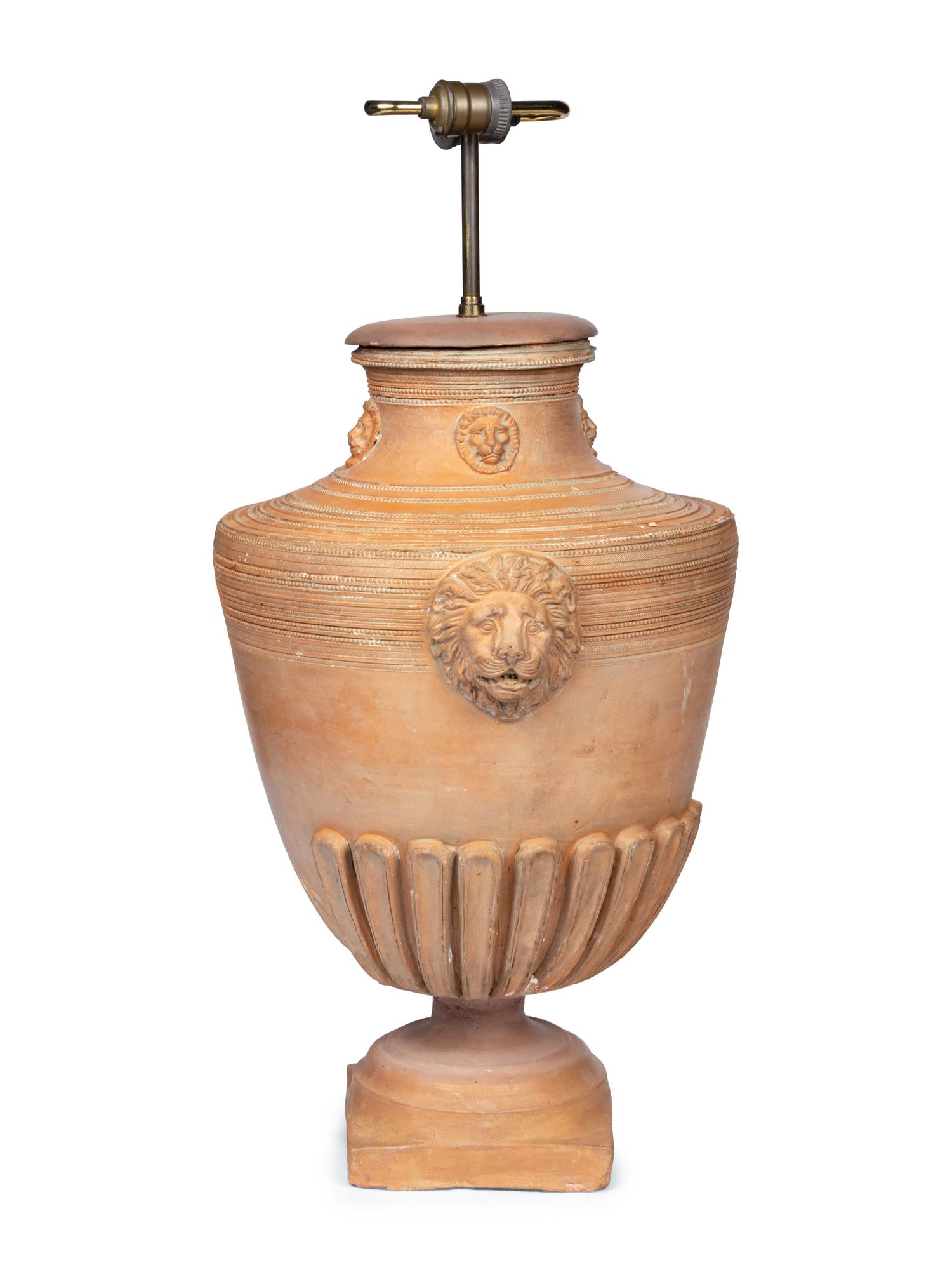 A Terra Cotta Baluster-Form Urn Mounted as a Lamp