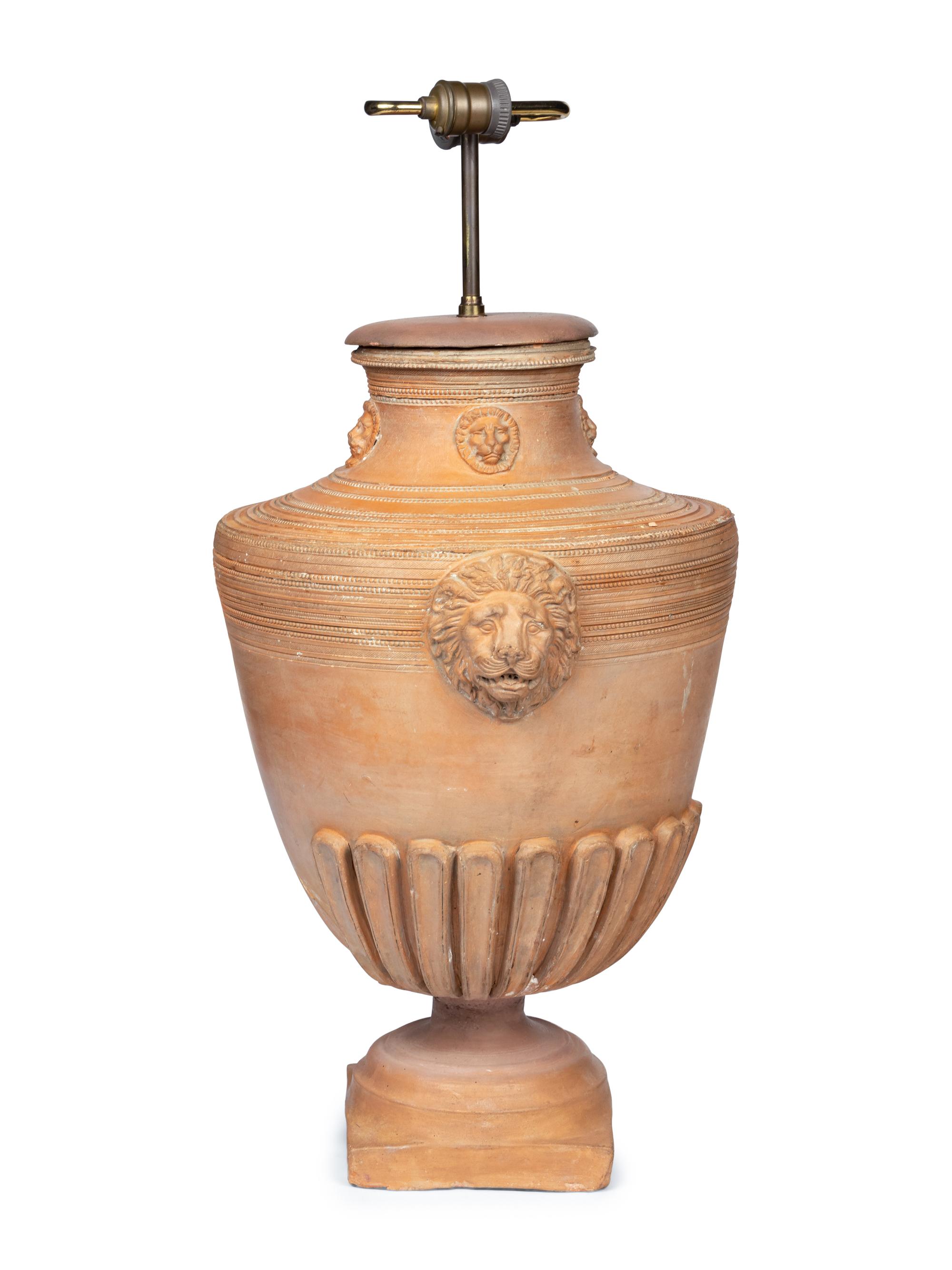 A Terra Cotta Baluster-Form Urn Mounted as a Lamp