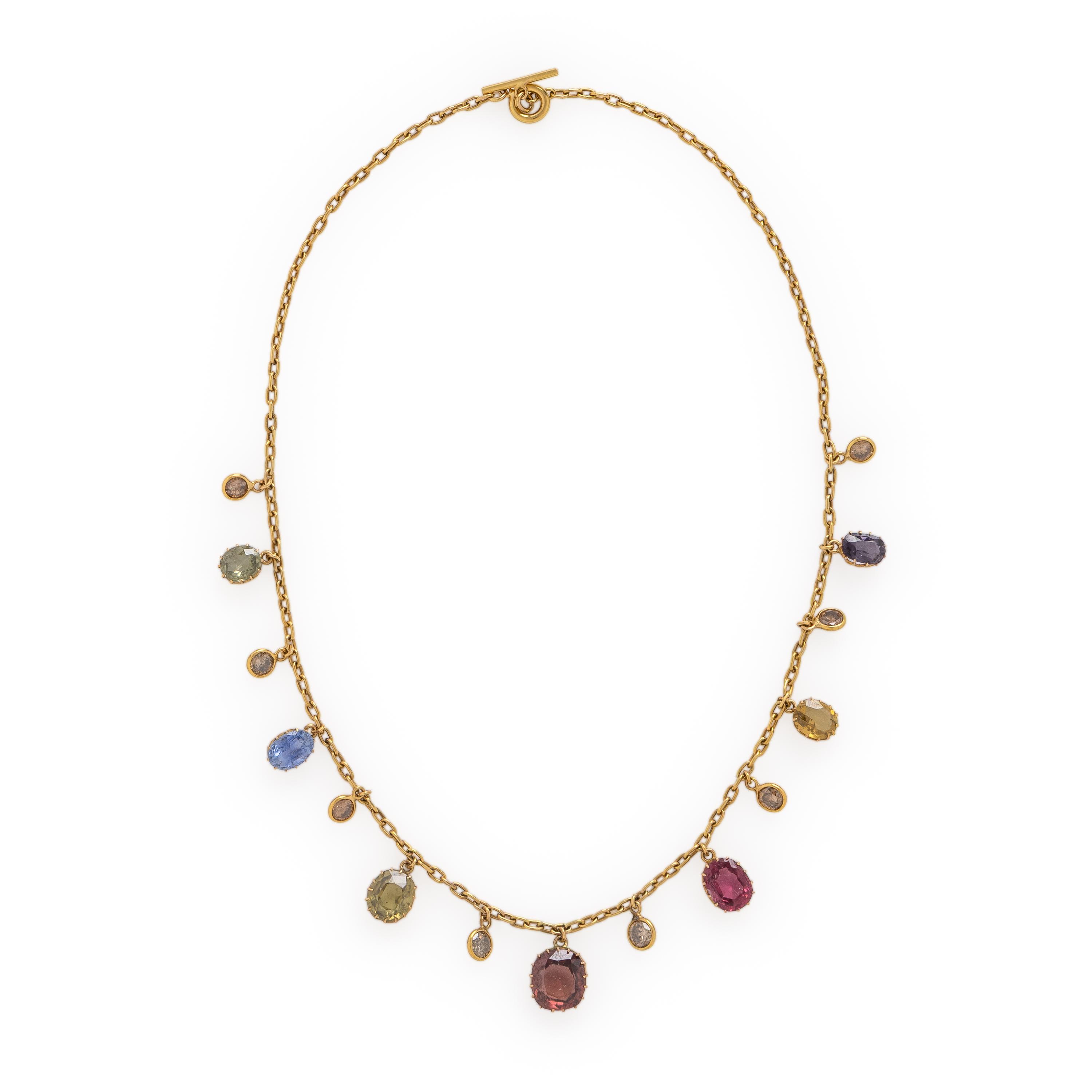 Multigem, Brown Diamond, and Yellow Gold Necklace