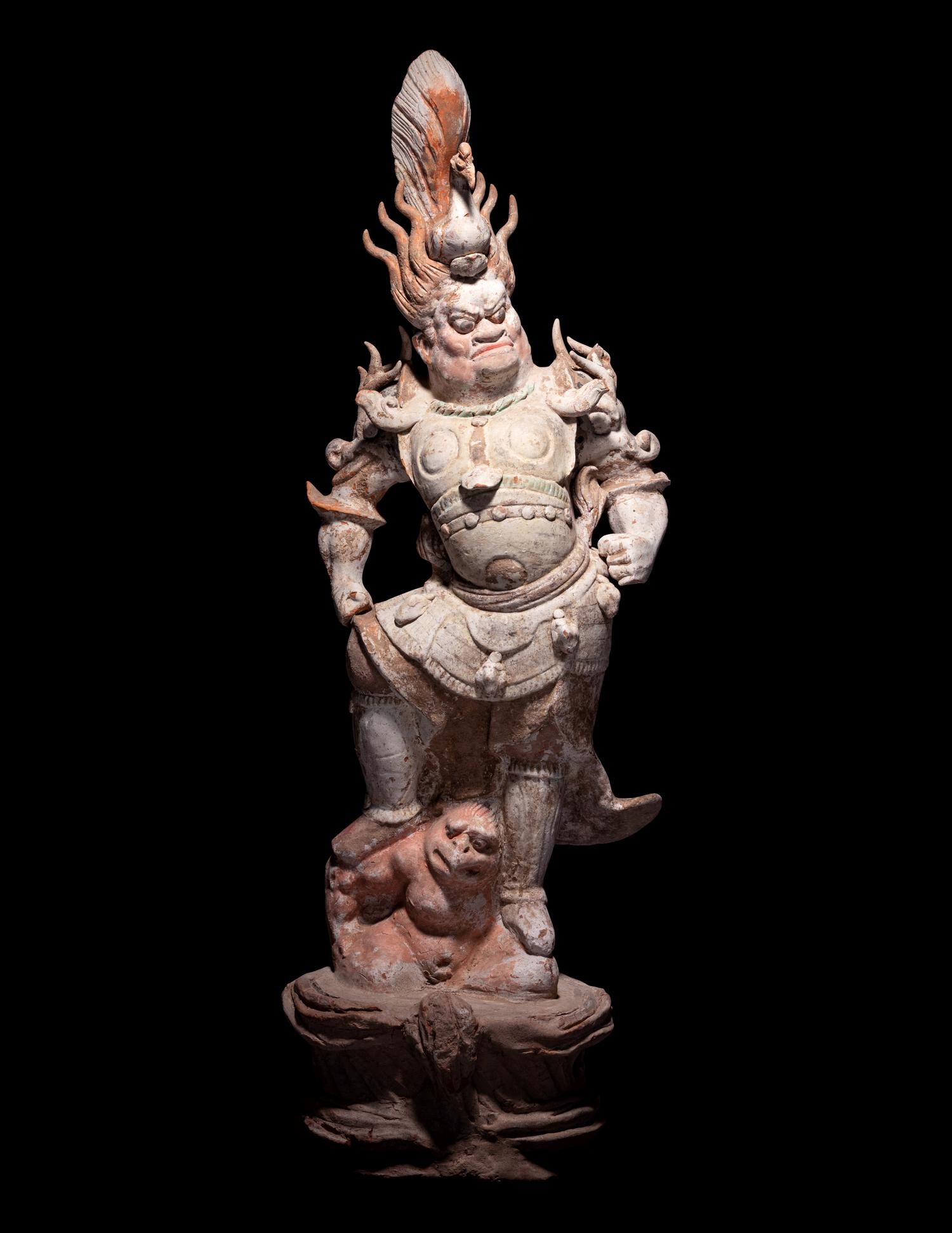 A Pair of Painted Pottery Figures of Lokapala