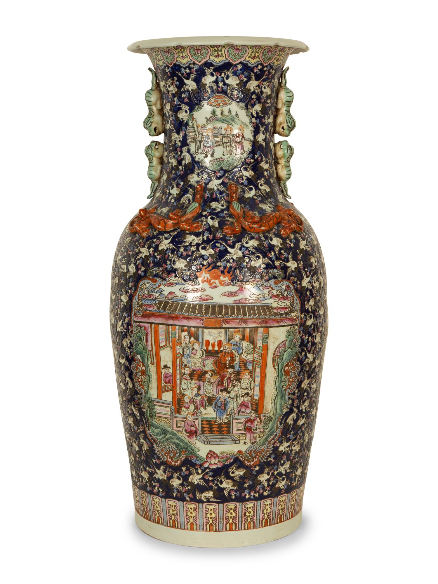 A Pair of Chinese Famille Noir Porcelain Floor Vases