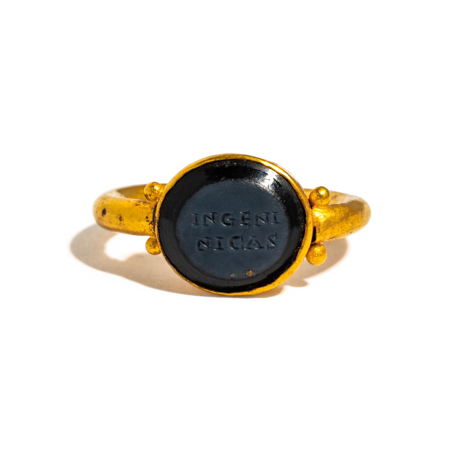 A Late Roman Gold and Nicolo Finger Ring with a Latin Inscription