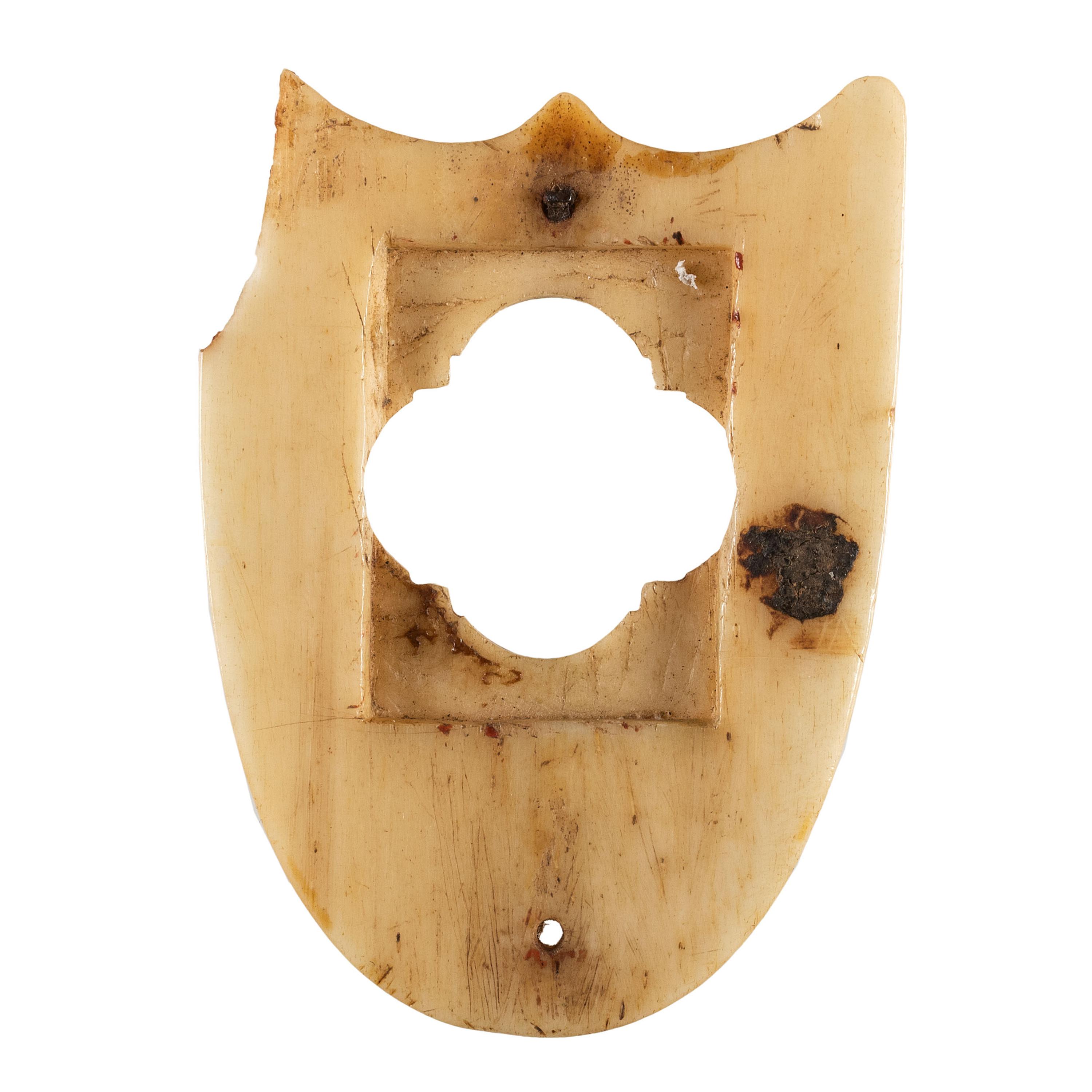 Civil War soldier's folk art shield brooch "made from a Rebel bone" by Private Hudson S. Oakes, Company B, 20th Maine Infantry.