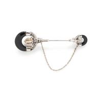 ONYX, DIAMOND AND BAROQUE CULTURED PEARL JABOT PIN