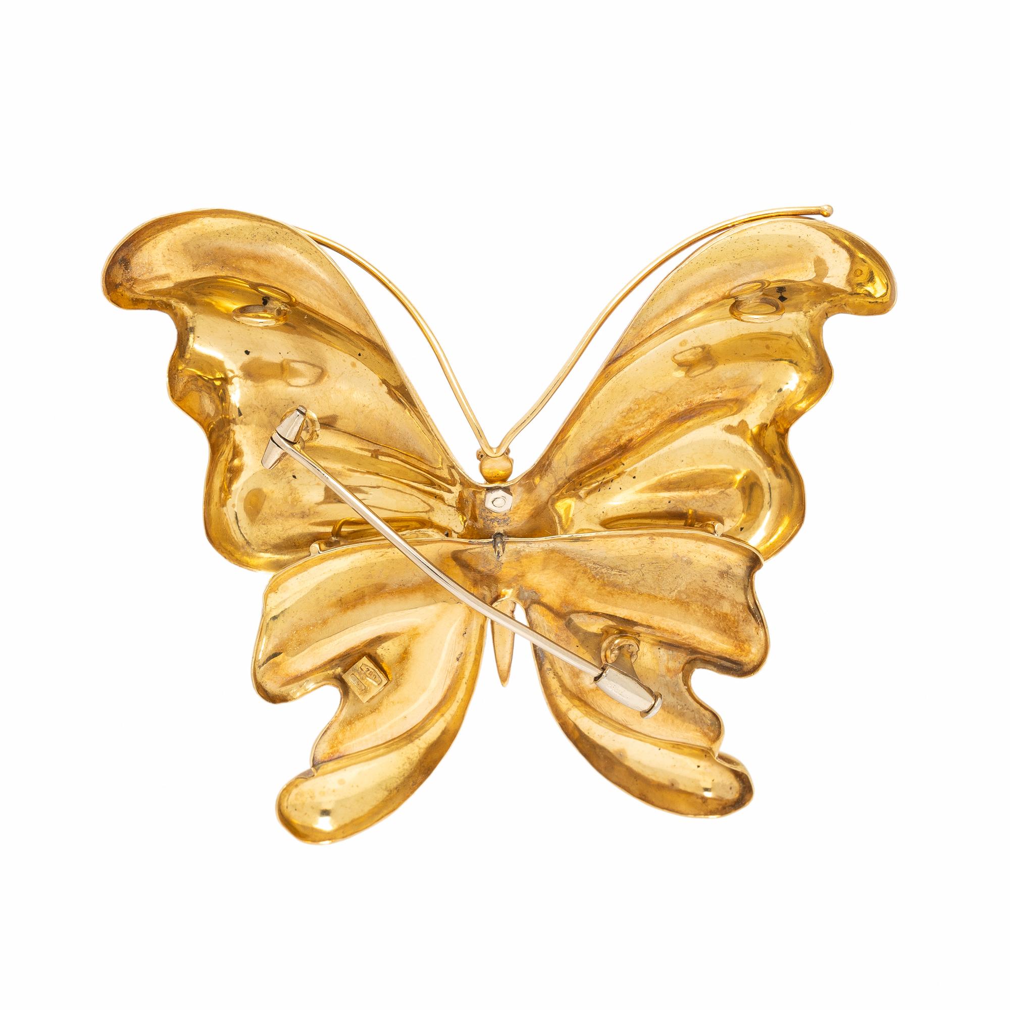 Yellow Gold and Diamond Butterfly Pendant Brooch
