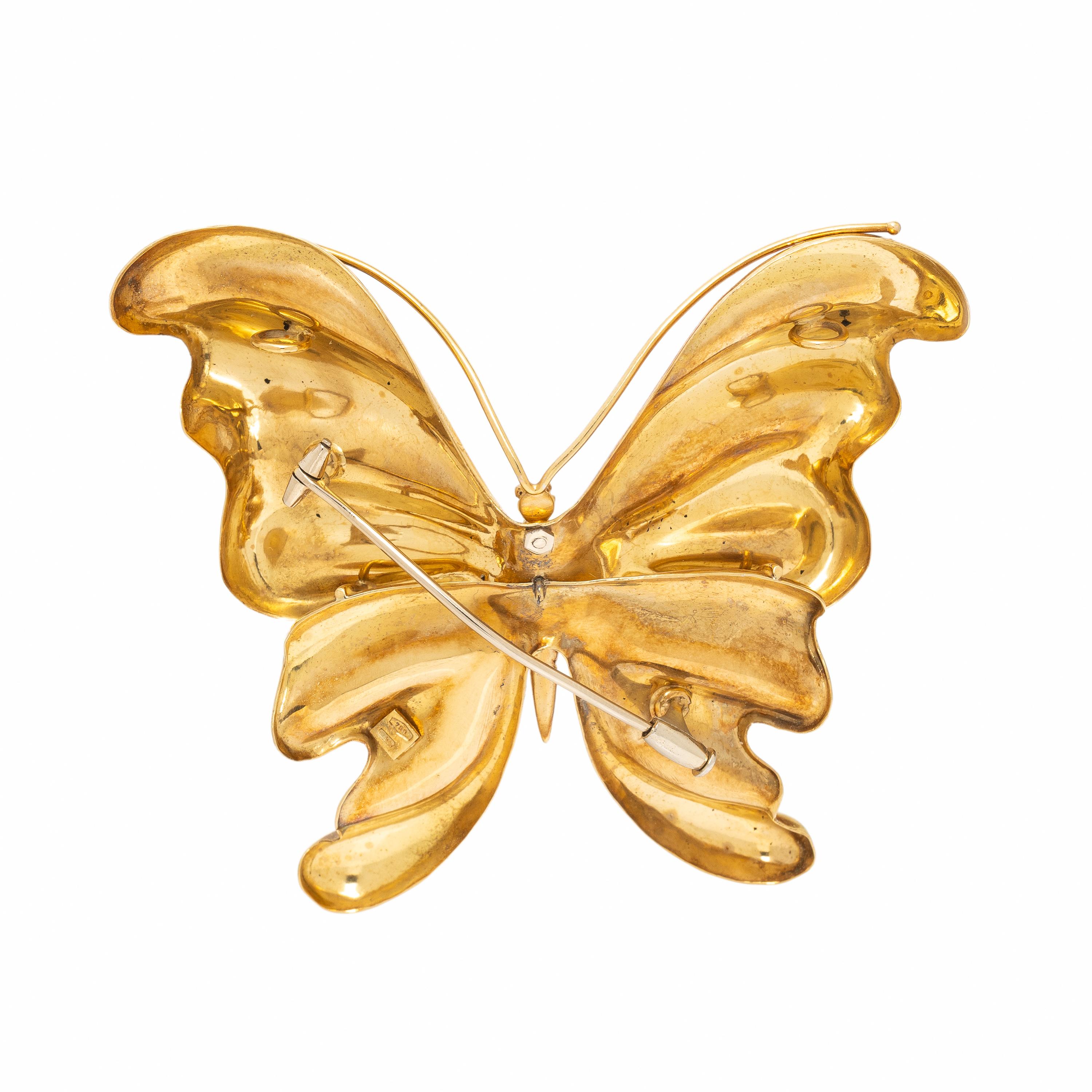 Yellow Gold and Diamond Butterfly Pendant Brooch
