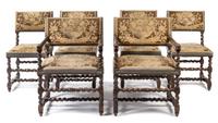 A Set of Six French Baroque Style Walnut Dining Chairs Height 35 3/4 inches. — 19TH CENTURY