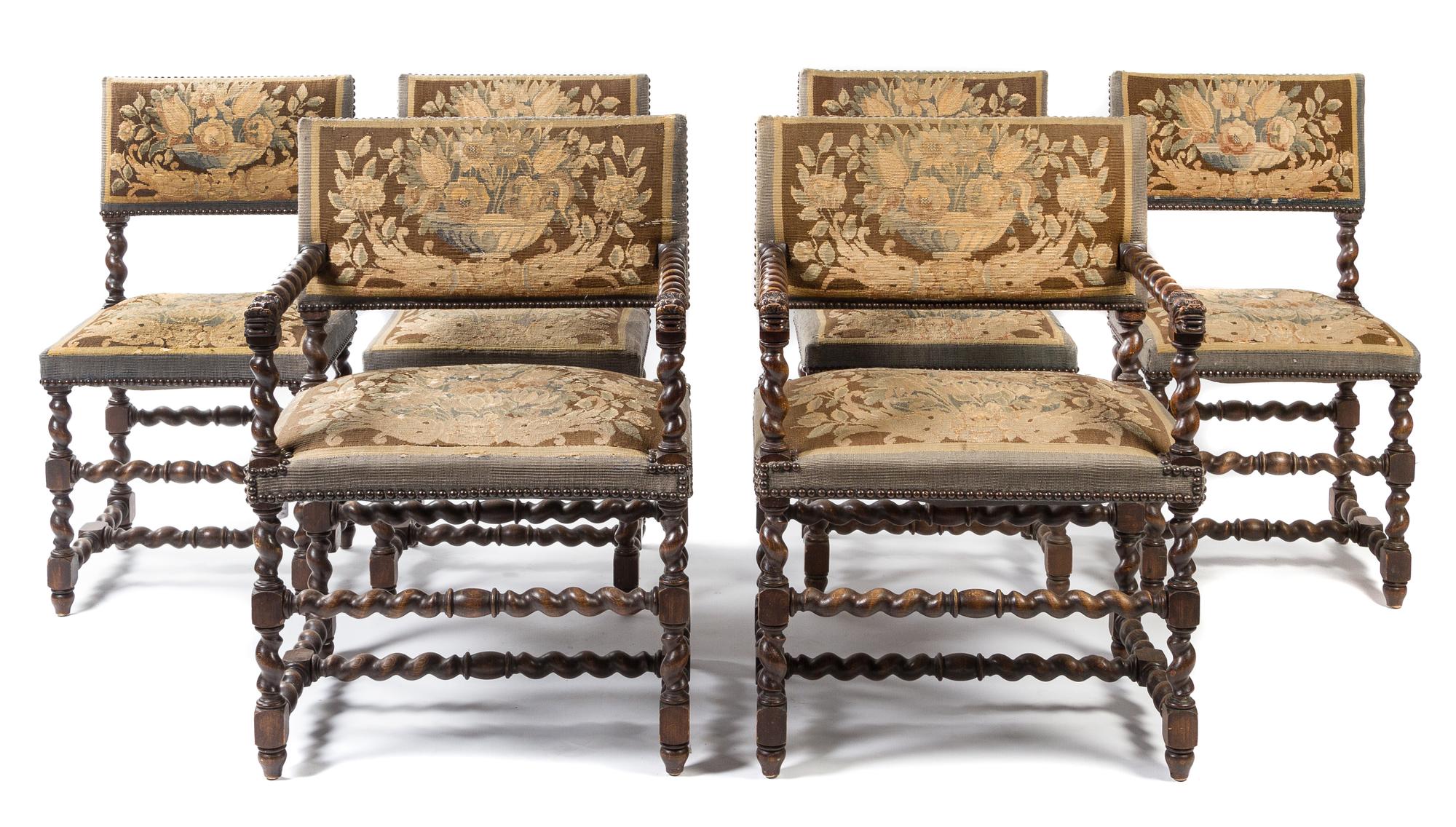 A Set of Six French Baroque Style Walnut Dining Chairs Height 35 3/4 inches. — 19TH CENTURY